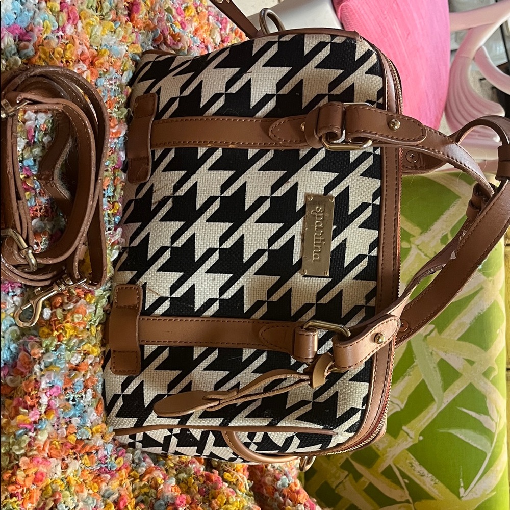 Reduced! Spartina 449 Houndstooth Satchel in Black and Tan